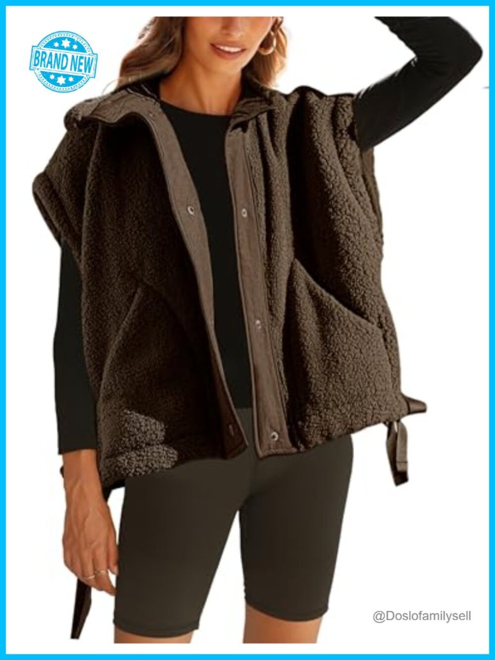 Oversized Fuzzy Sherpa Fleece Vest Gilet Snap Button Sleeveless
